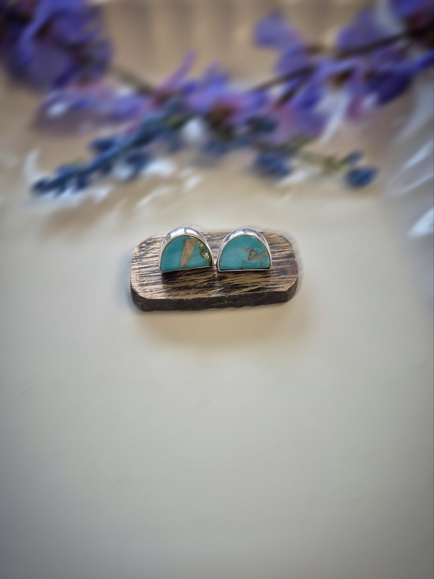 Prairie Cloud Earrings – Wide Crescent Blue Turquoise Studs
