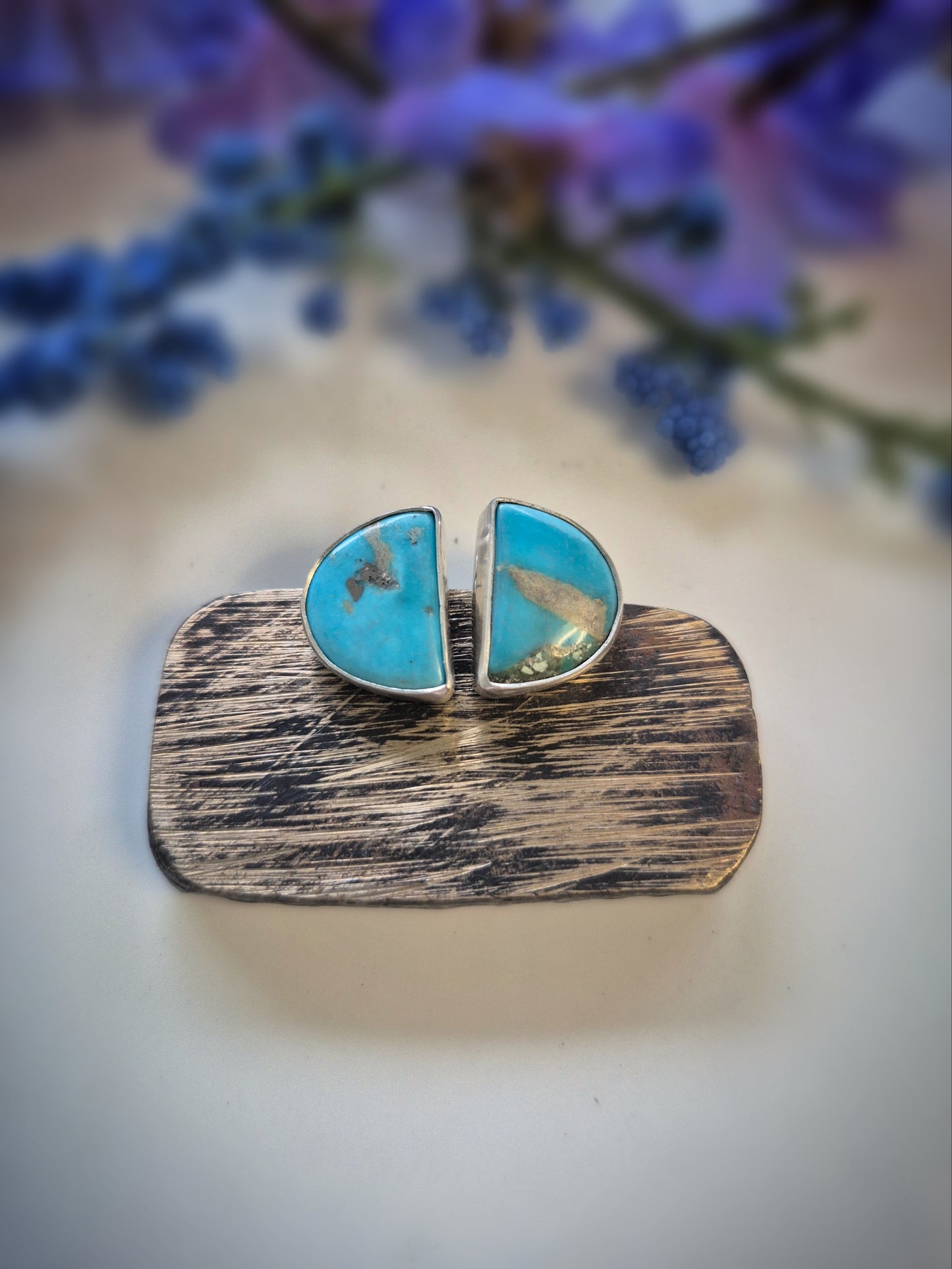 Prairie Cloud Earrings – Wide Crescent Blue Turquoise Studs