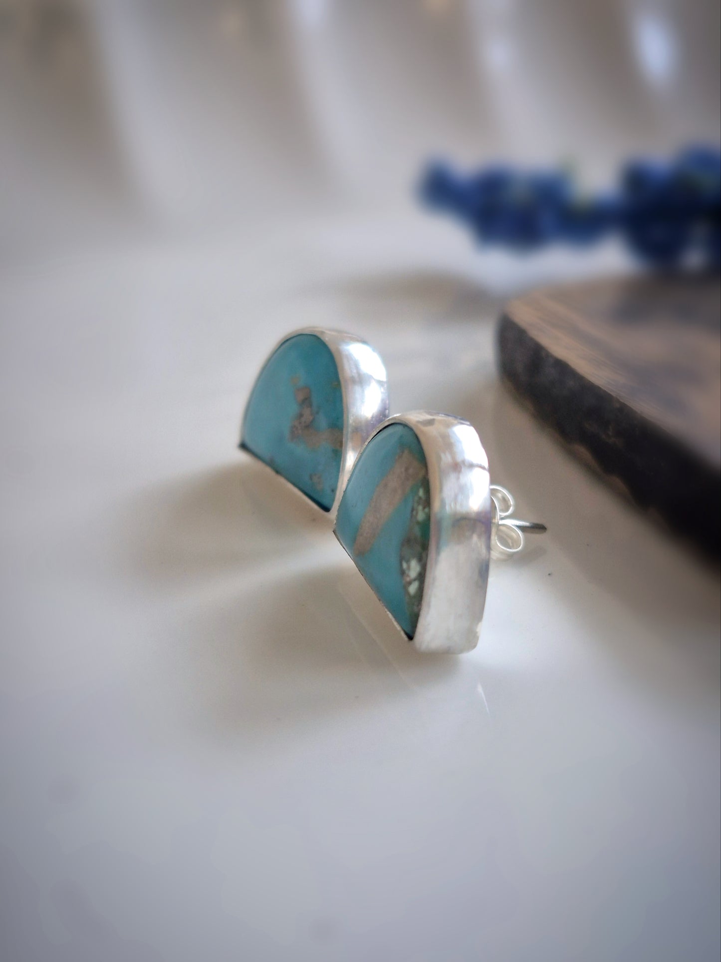 Prairie Cloud Earrings – Wide Crescent Blue Turquoise Studs