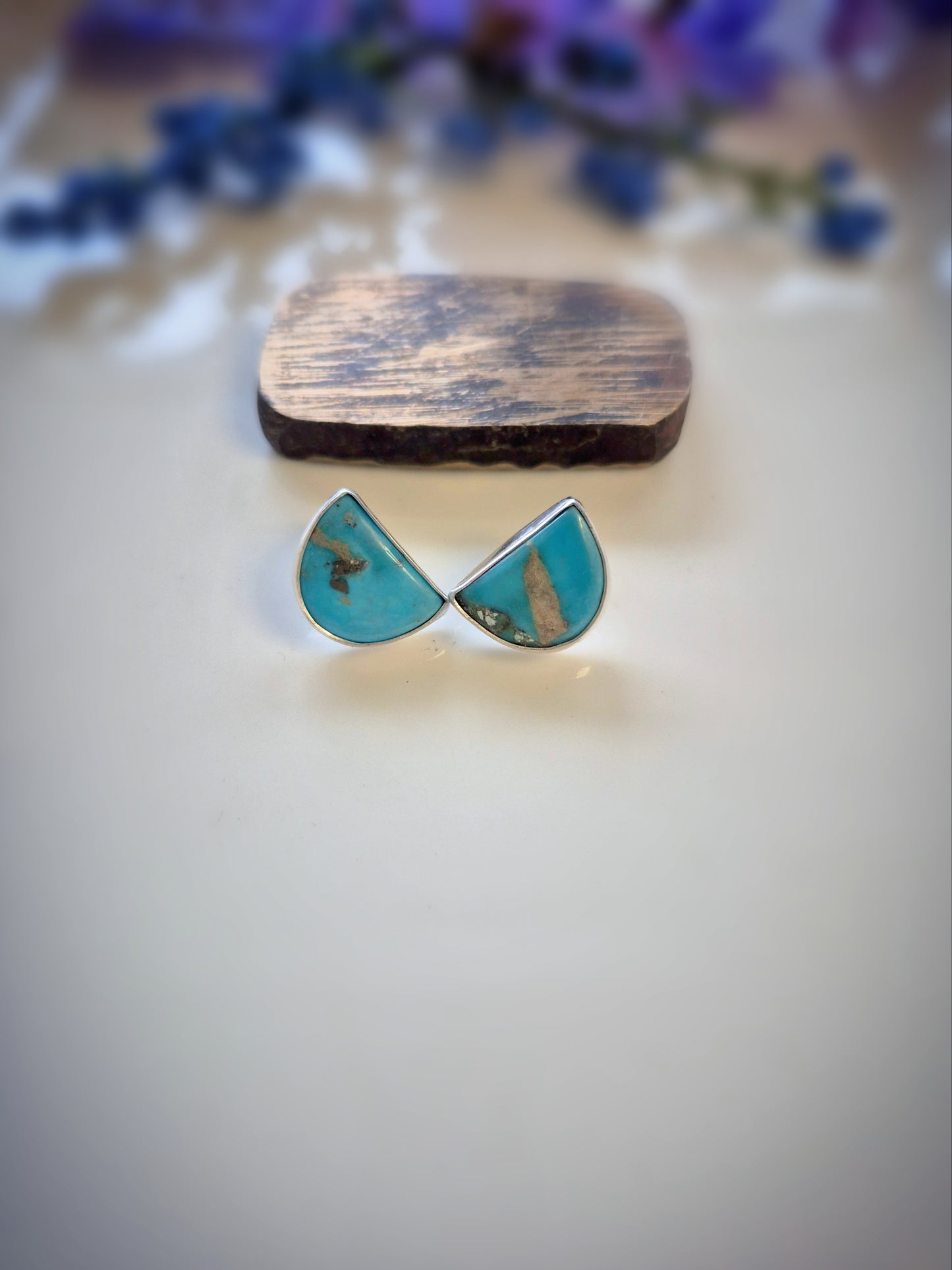 Prairie Cloud Earrings – Wide Crescent Blue Turquoise Studs