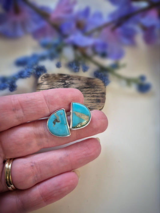 Prairie Cloud Earrings – Wide Crescent Blue Turquoise Studs