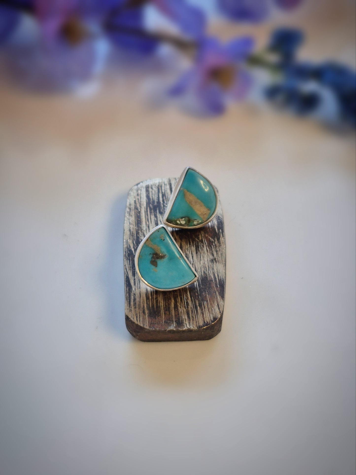 Prairie Cloud Earrings – Wide Crescent Blue Turquoise Studs