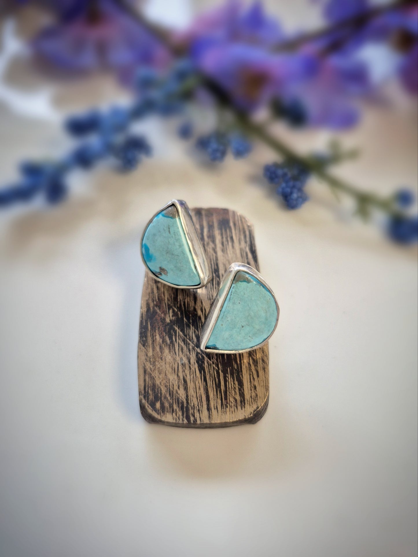 Light Blue Prairie Sky Earrings – Wide Crescent Blue Turquoise Studs