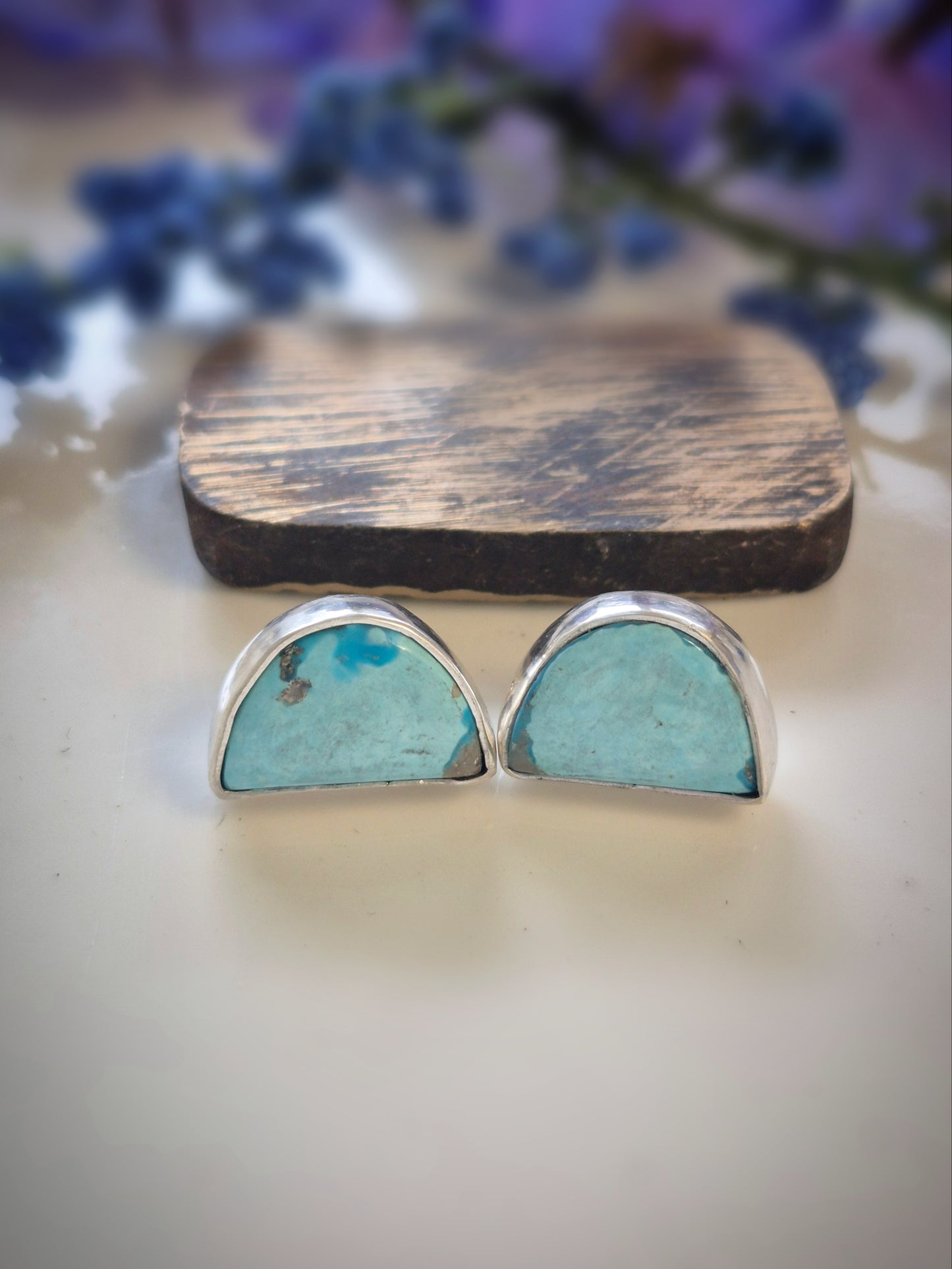 Light Blue Prairie Sky Earrings – Wide Crescent Blue Turquoise Studs