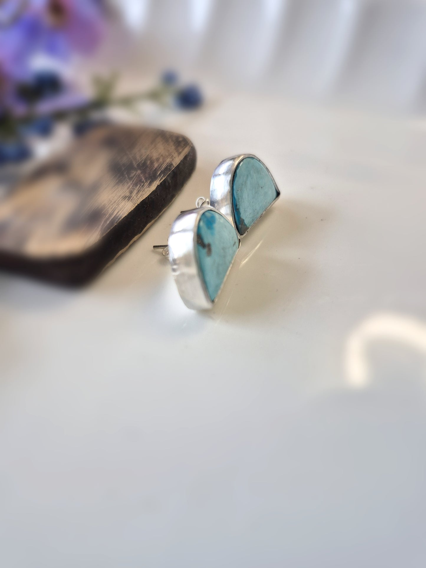 Light Blue Prairie Sky Earrings – Wide Crescent Blue Turquoise Studs