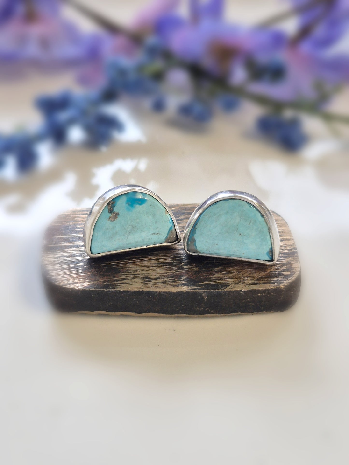 Light Blue Prairie Sky Earrings – Wide Crescent Blue Turquoise Studs