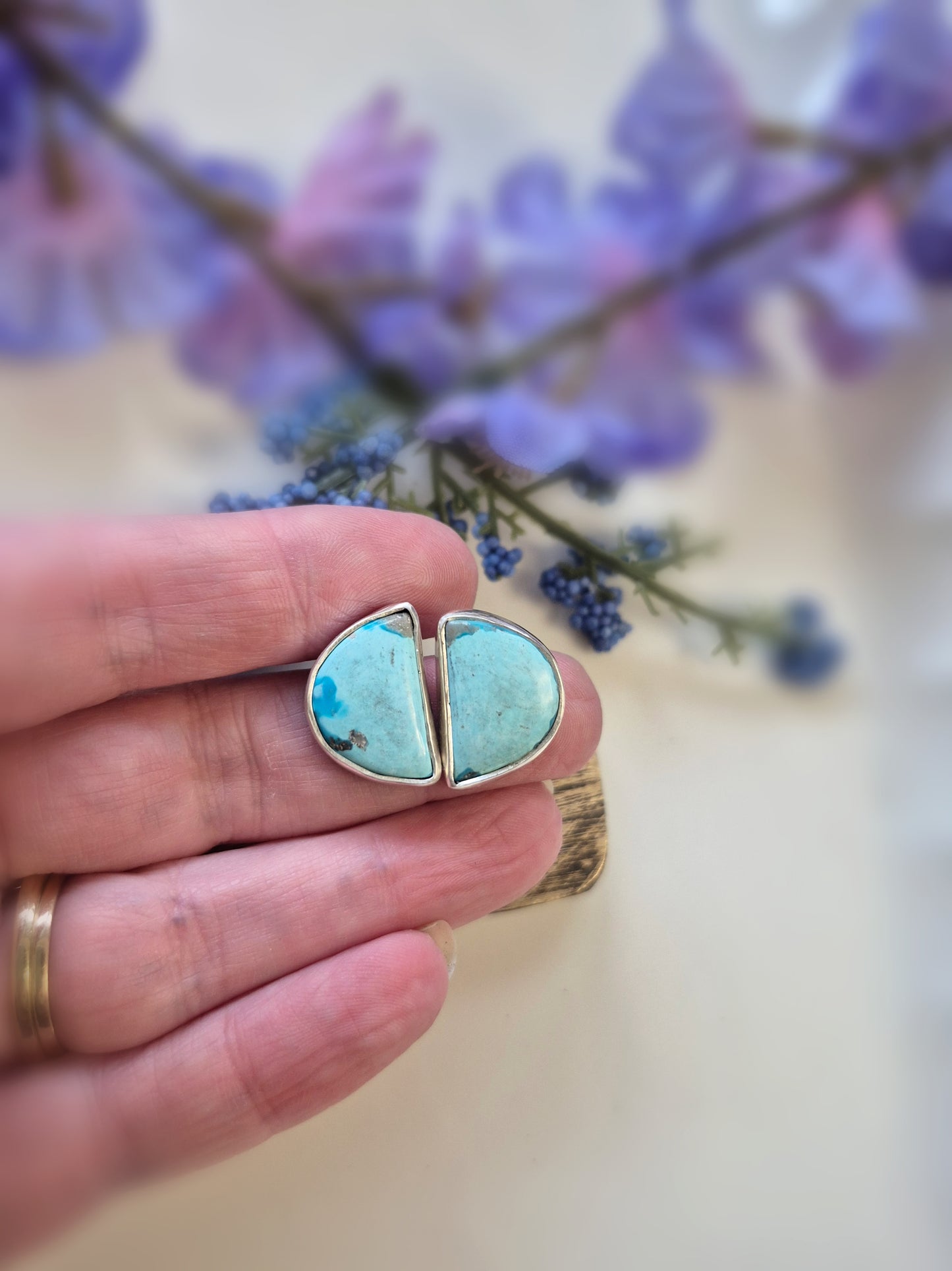 Light Blue Prairie Sky Earrings – Wide Crescent Blue Turquoise Studs