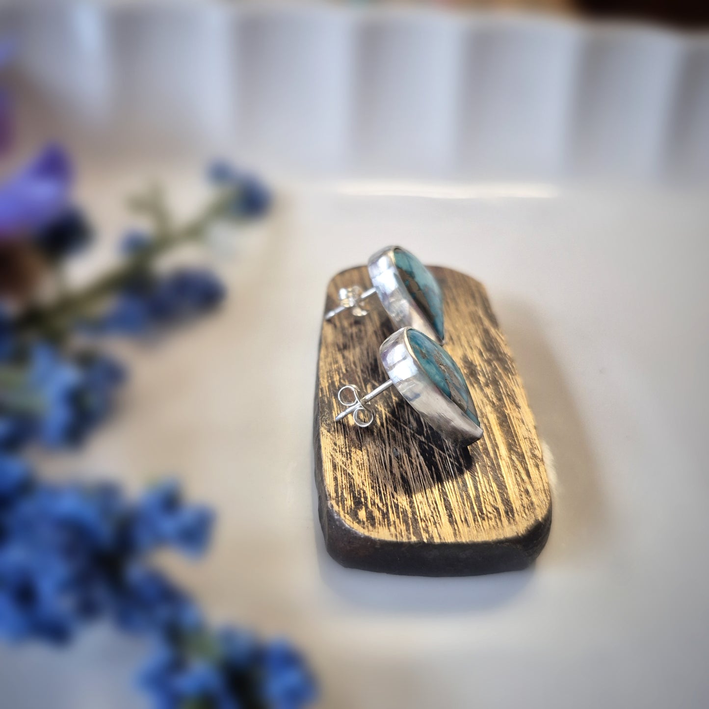 Blue Moon Prairie Earrings – Wide Crescent Blue Turquoise Studs