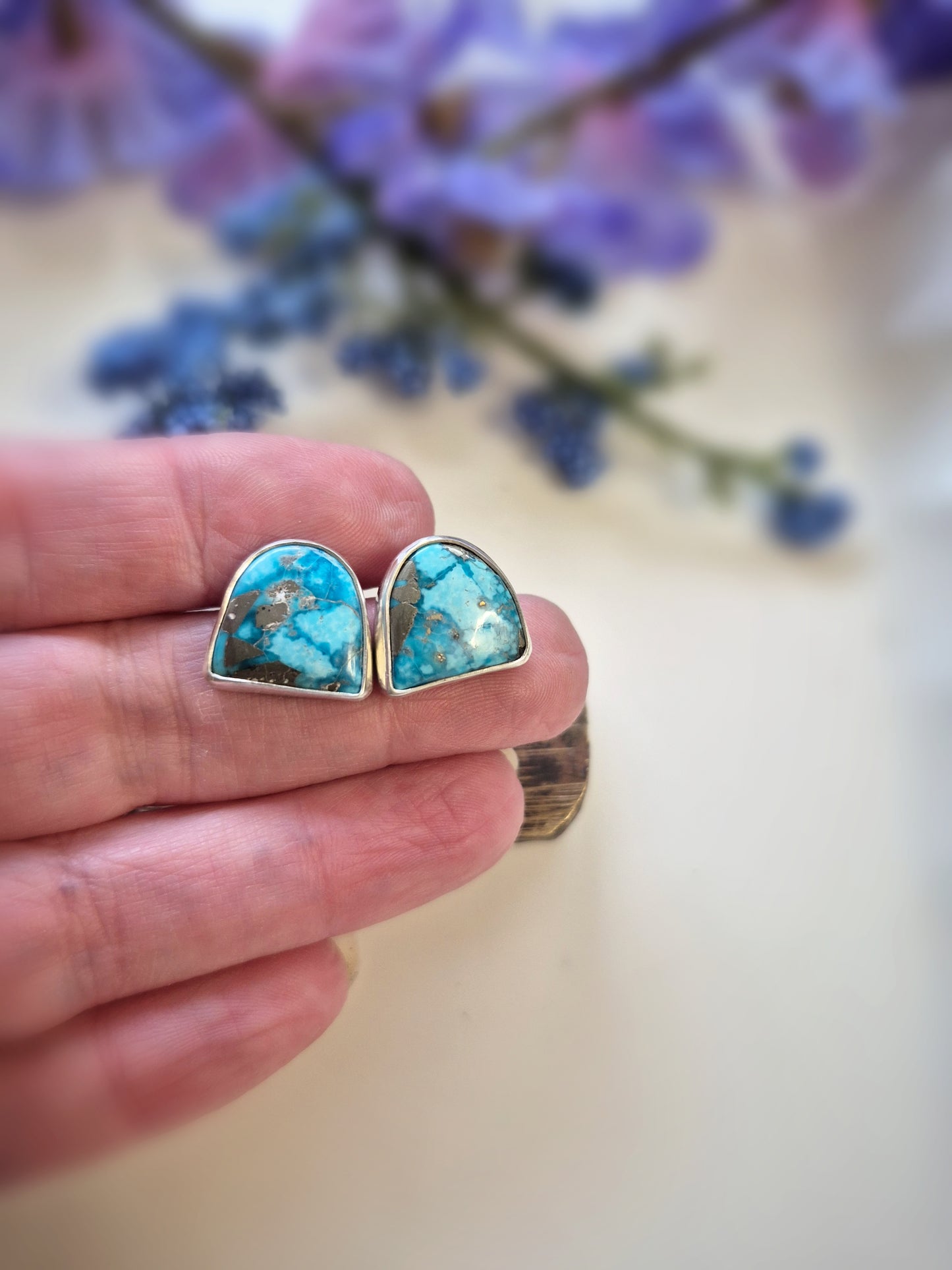 Blue Moon Prairie Earrings – Wide Crescent Blue Turquoise Studs