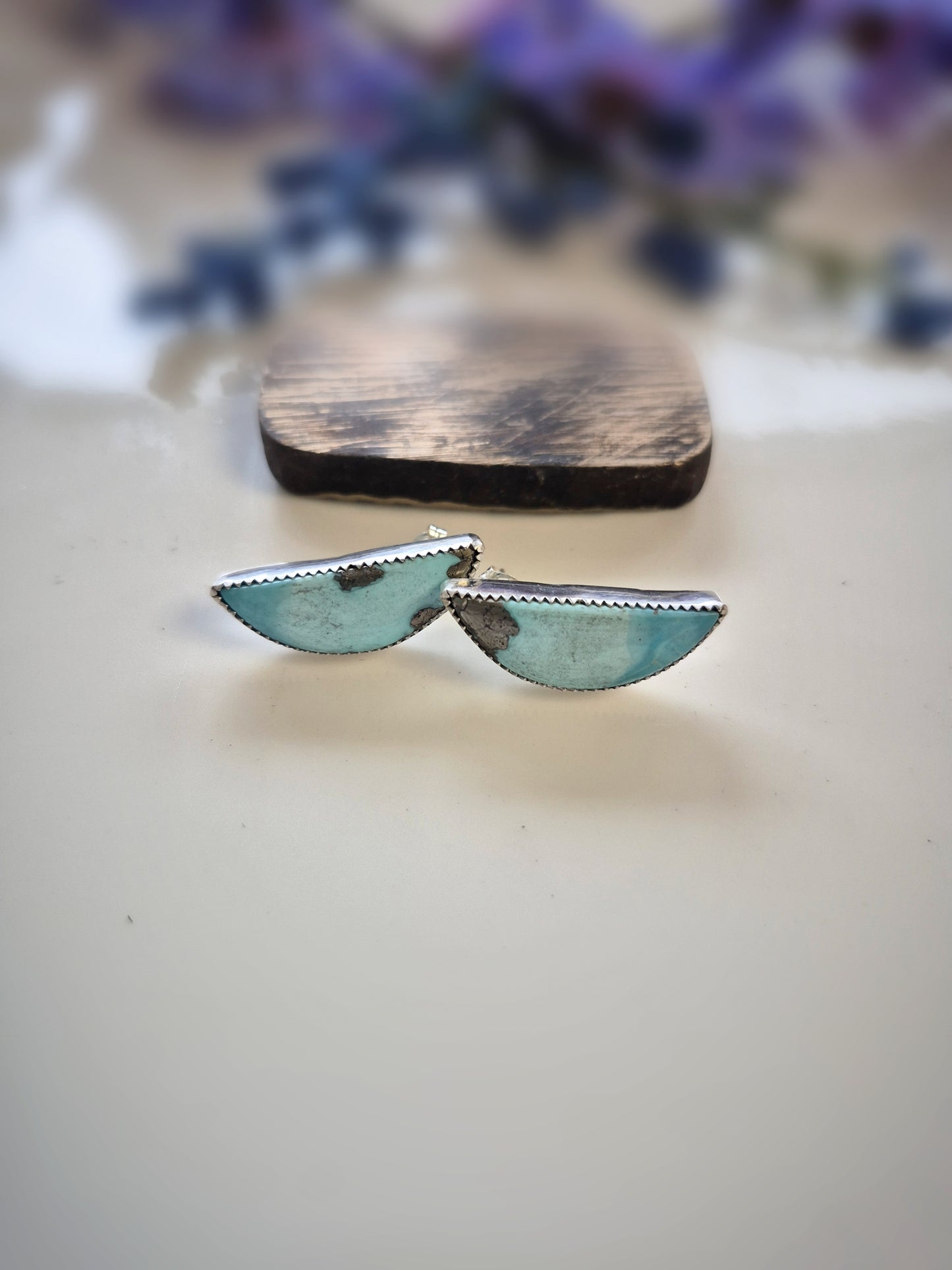 Open Sky Prairie Earrings – Long Crescent Light Blue Turquoise Studs