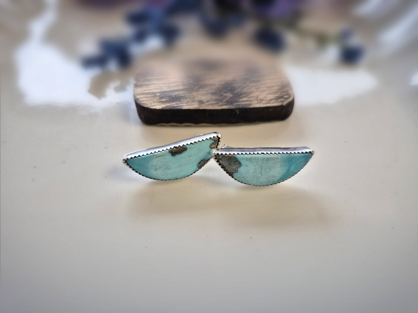 Open Sky Prairie Earrings – Long Crescent Light Blue Turquoise Studs