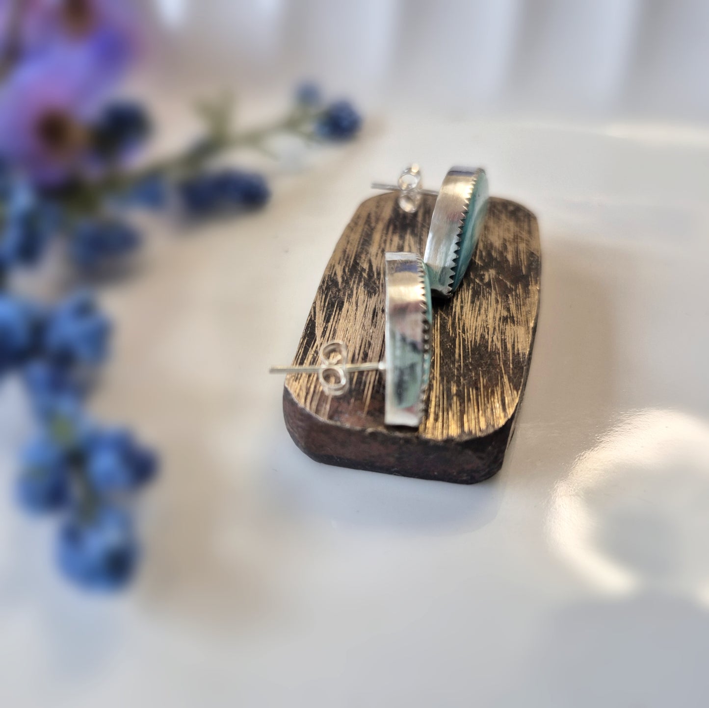 Open Sky Prairie Earrings – Long Crescent Light Blue Turquoise Studs