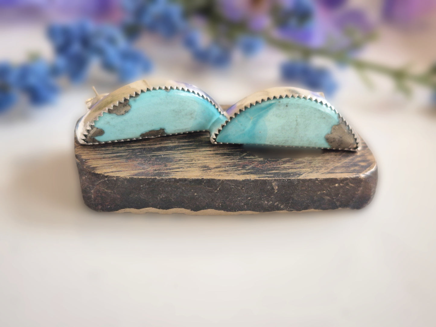 Open Sky Prairie Earrings – Long Crescent Light Blue Turquoise Studs