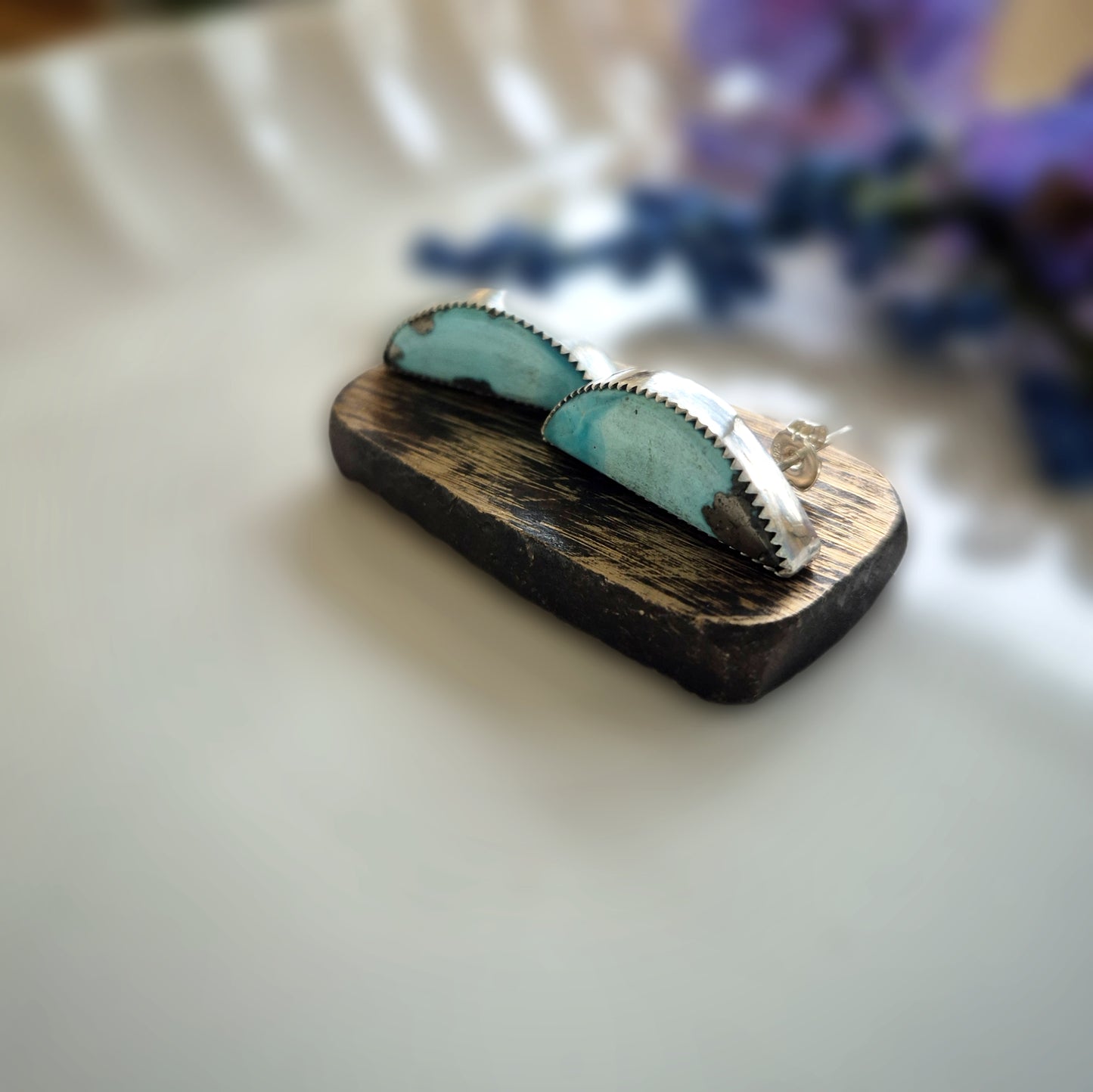 Open Sky Prairie Earrings – Long Crescent Light Blue Turquoise Studs