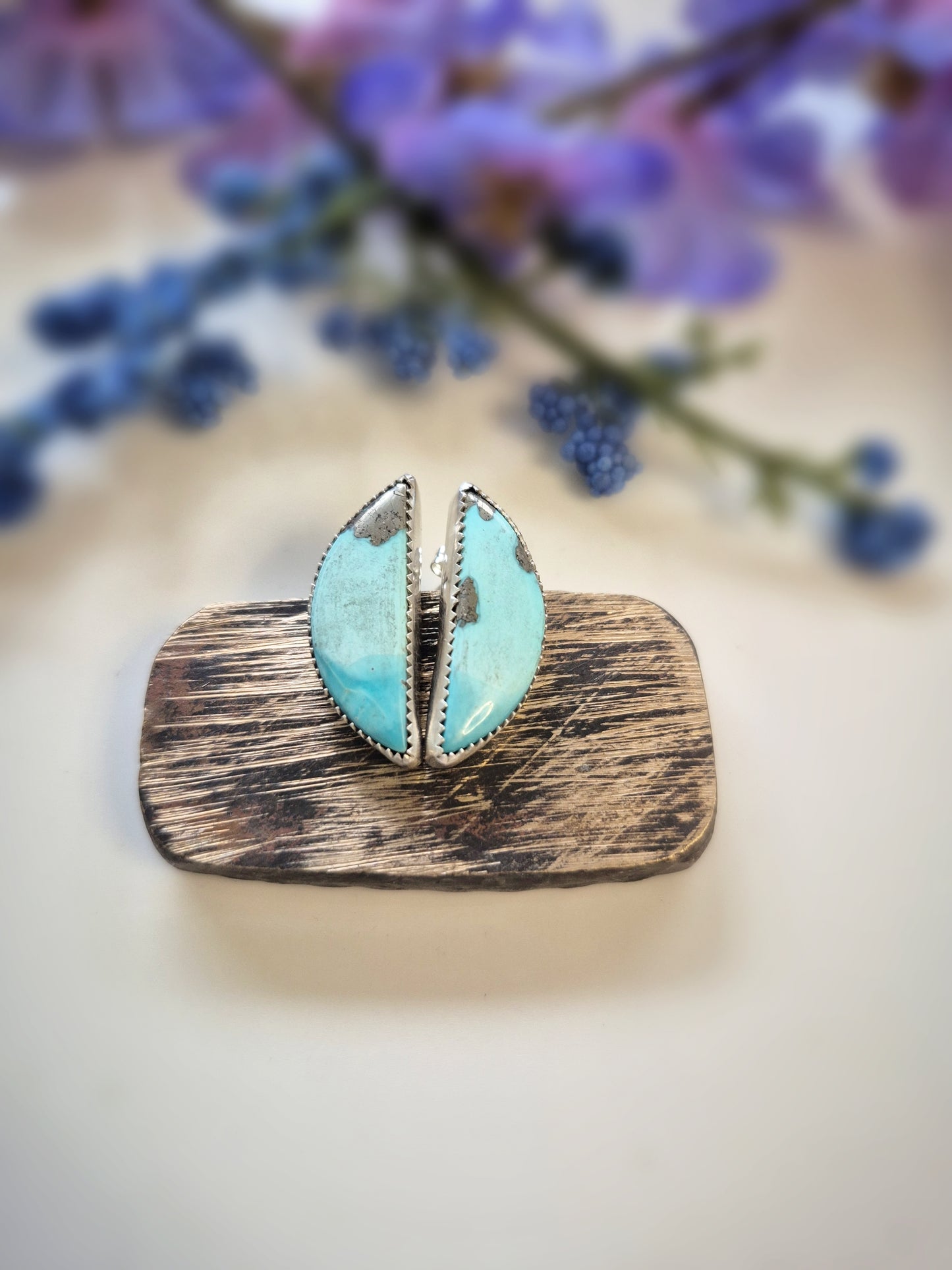 Open Sky Prairie Earrings – Long Crescent Light Blue Turquoise Studs