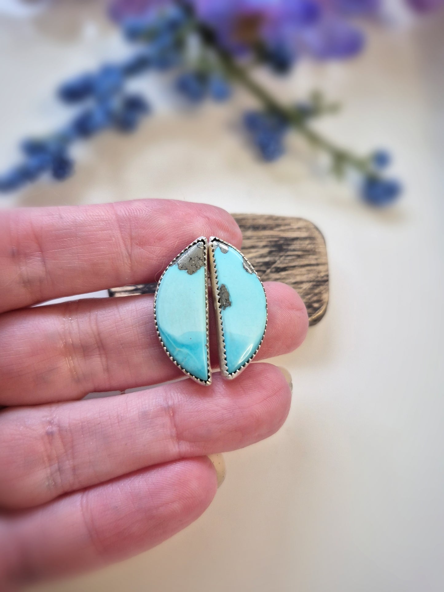 Open Sky Prairie Earrings – Long Crescent Light Blue Turquoise Studs