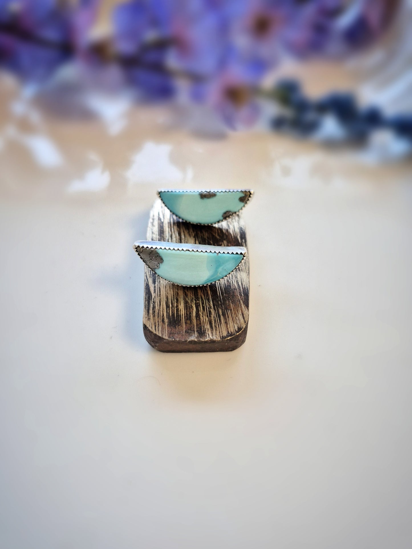 Open Sky Prairie Earrings – Long Crescent Light Blue Turquoise Studs