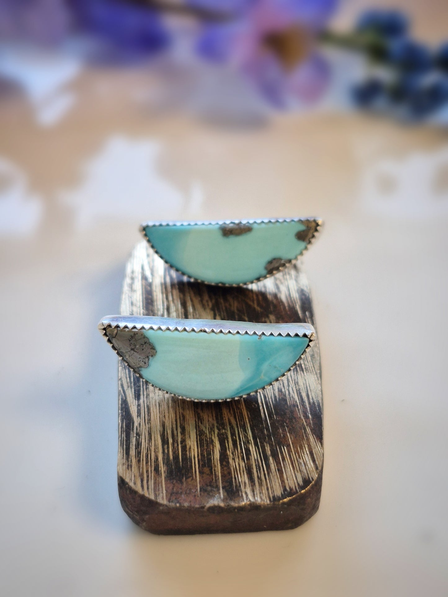 Open Sky Prairie Earrings – Long Crescent Light Blue Turquoise Studs