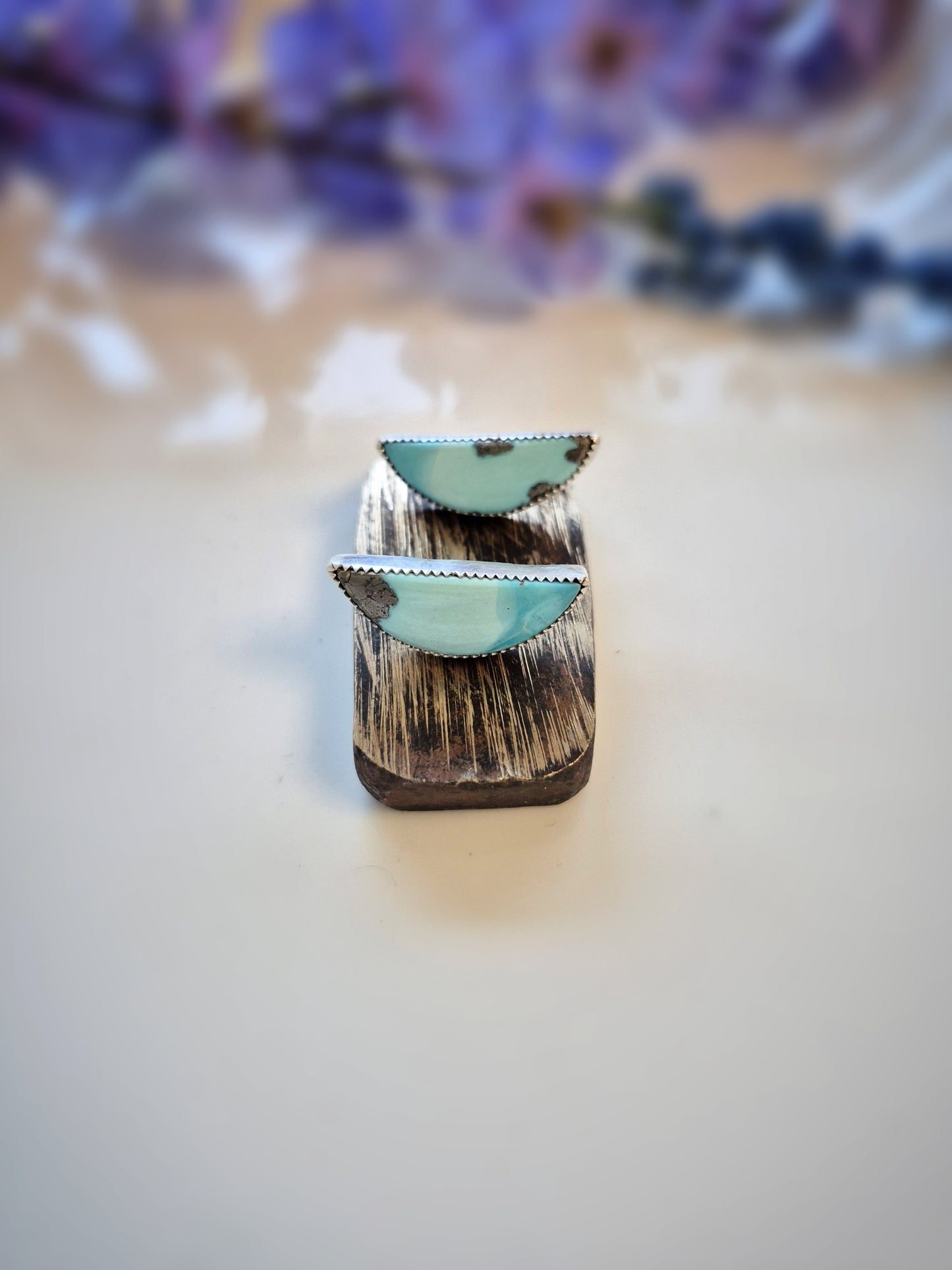 Open Sky Prairie Earrings – Long Crescent Light Blue Turquoise Studs