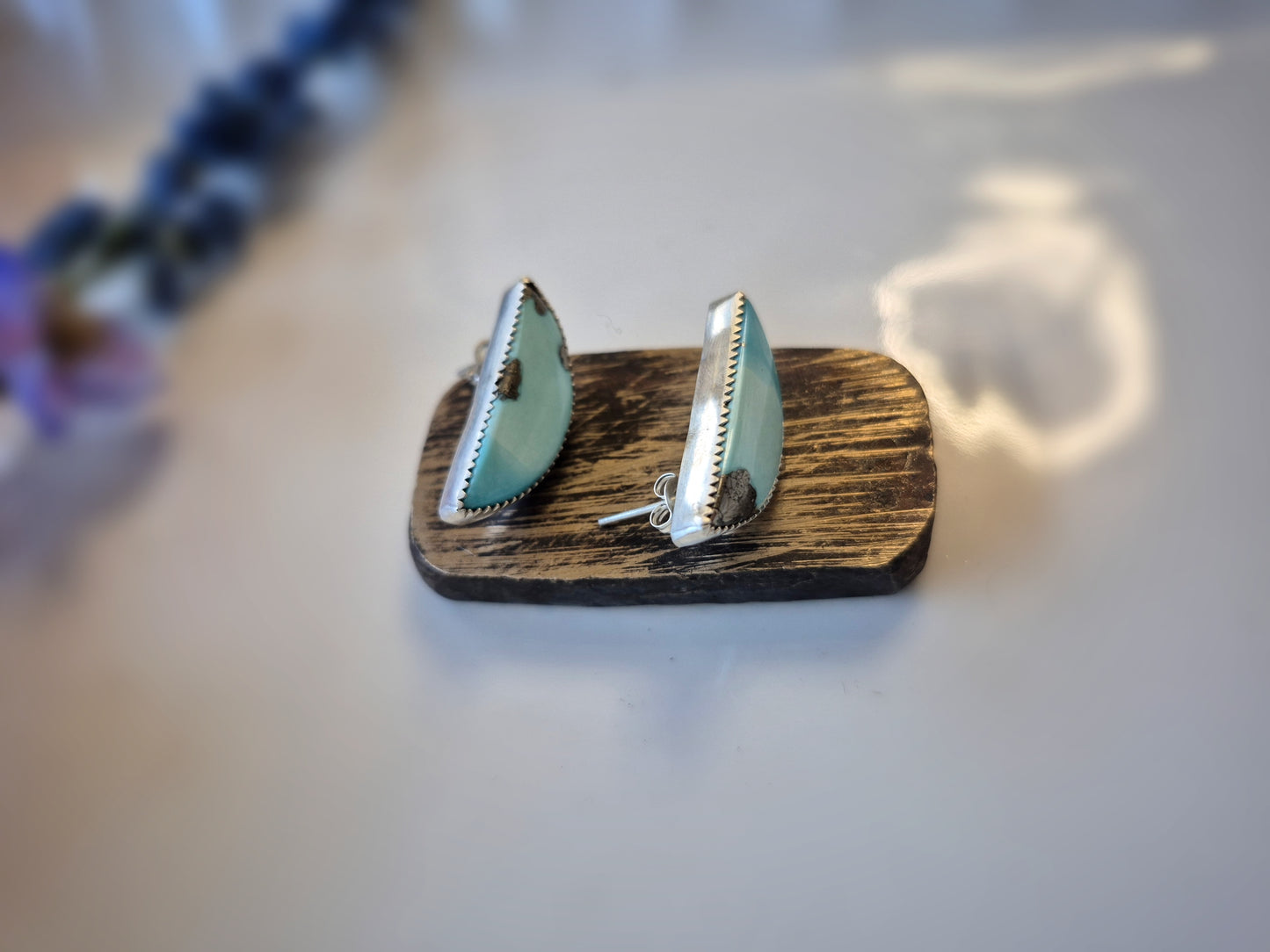 Open Sky Prairie Earrings – Long Crescent Light Blue Turquoise Studs