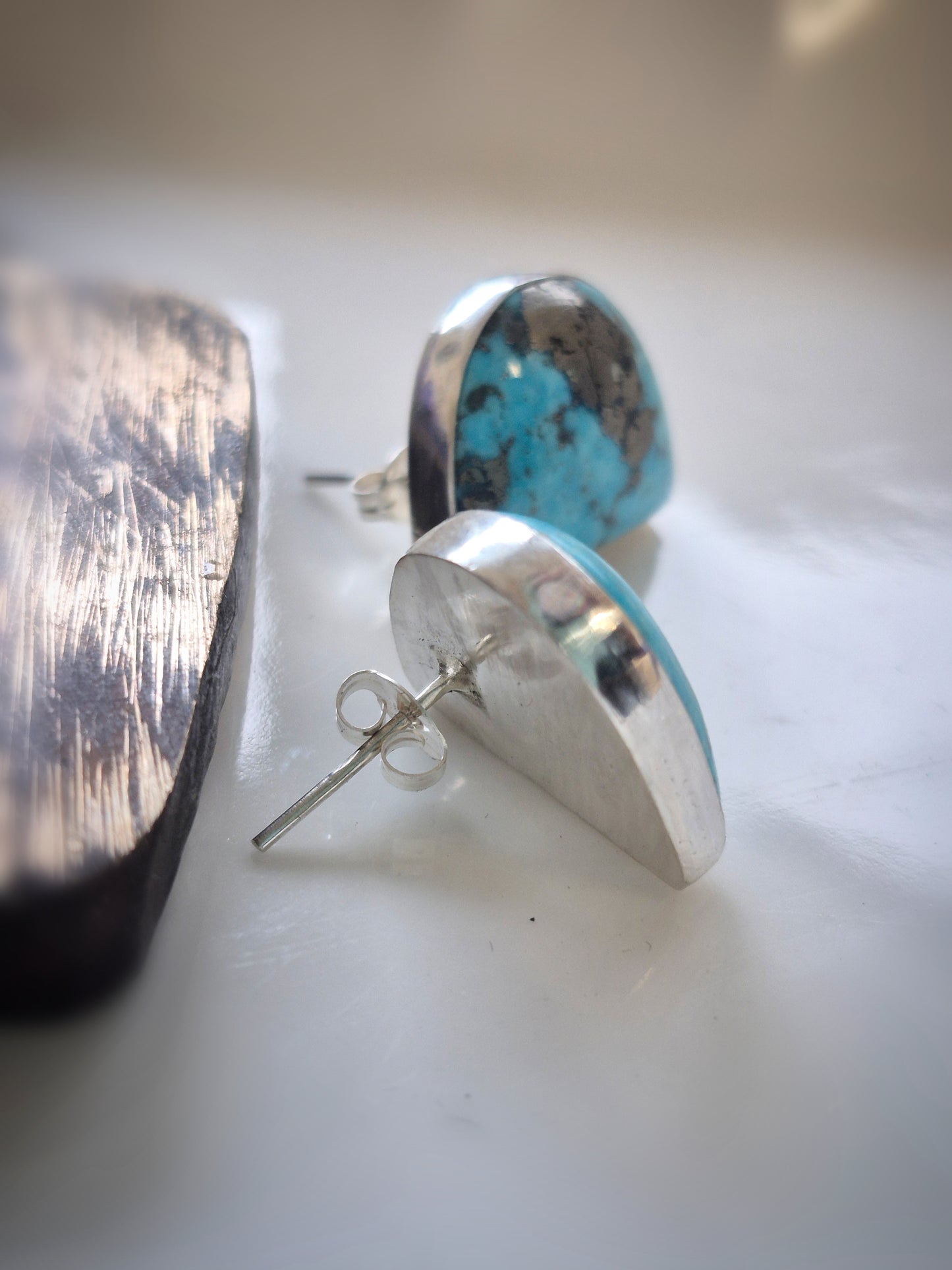 Prairie Gold Earrings – Wide Crescent Blue Turquoise Studs