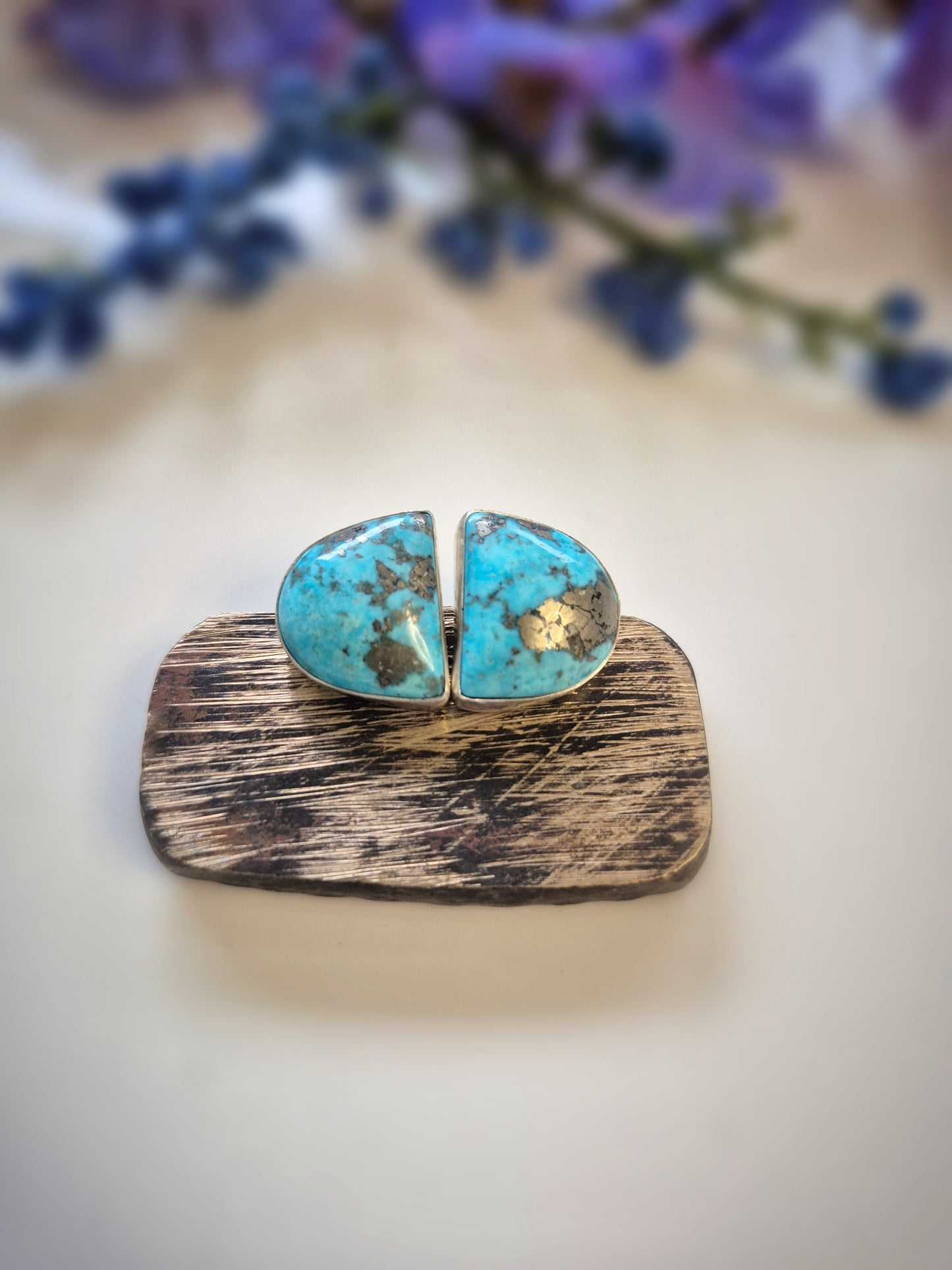 Prairie Gold Earrings – Wide Crescent Blue Turquoise Studs