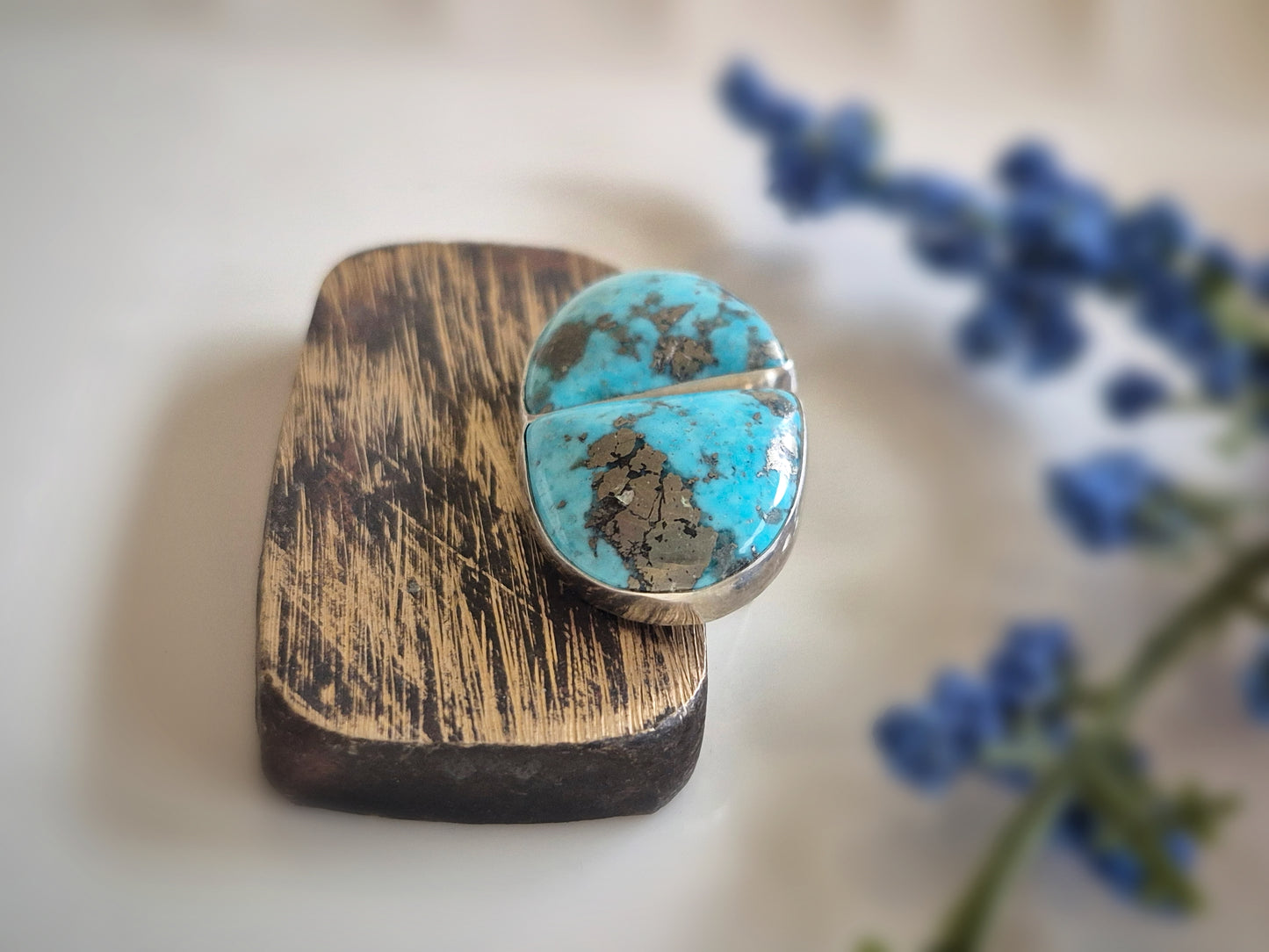 Prairie Gold Earrings – Wide Crescent Blue Turquoise Studs