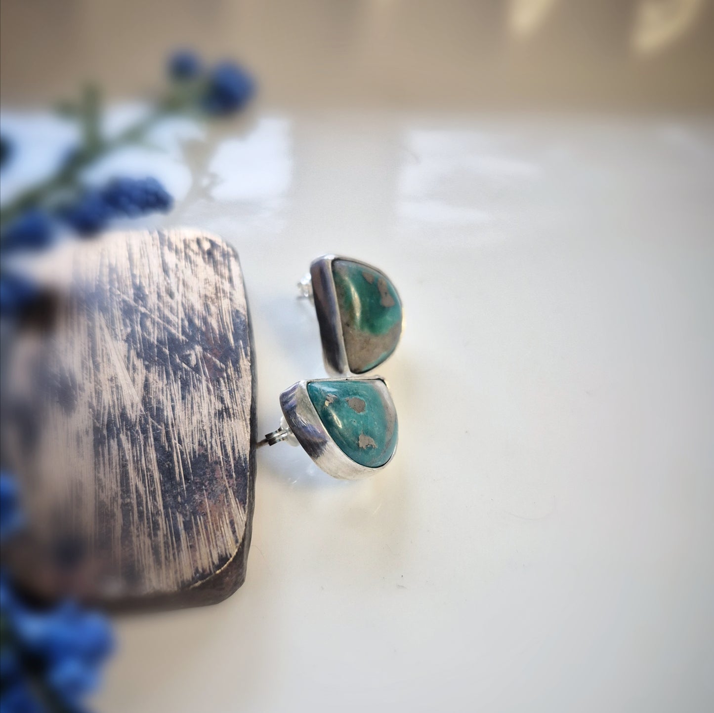 Green Arc Earrings – Wide Crescent Green Turquoise Studs