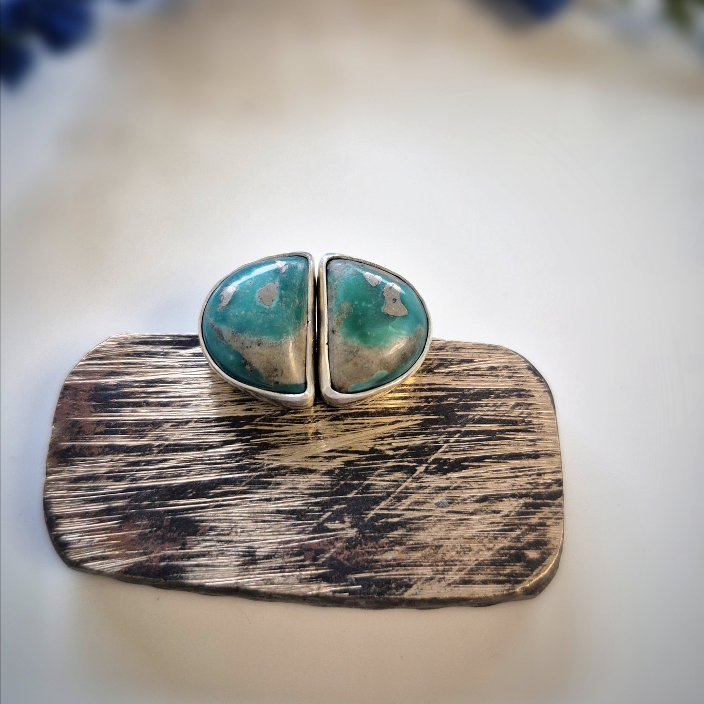 Green Arc Earrings – Wide Crescent Green Turquoise Studs