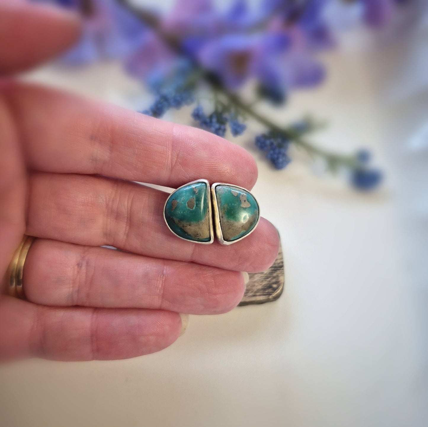 Green Arc Earrings – Wide Crescent Green Turquoise Studs