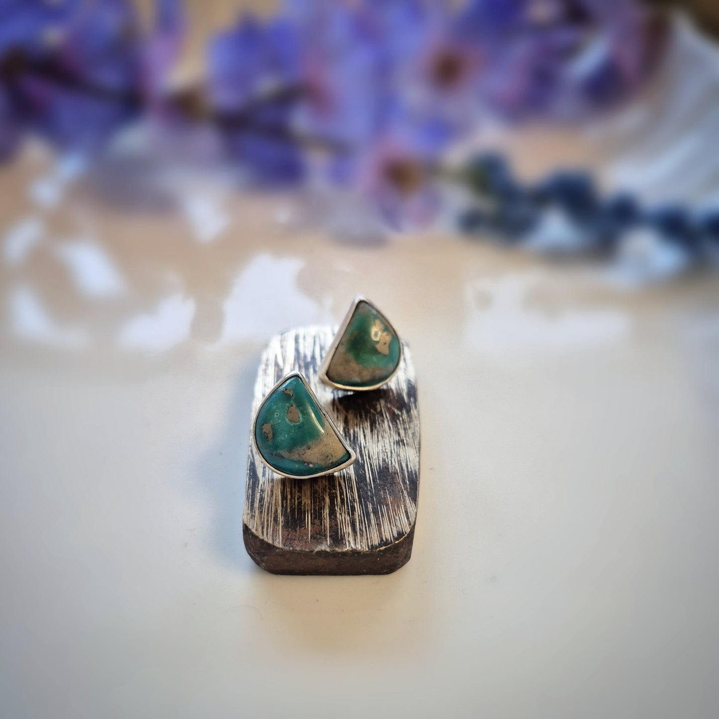 Green Arc Earrings – Wide Crescent Green Turquoise Studs