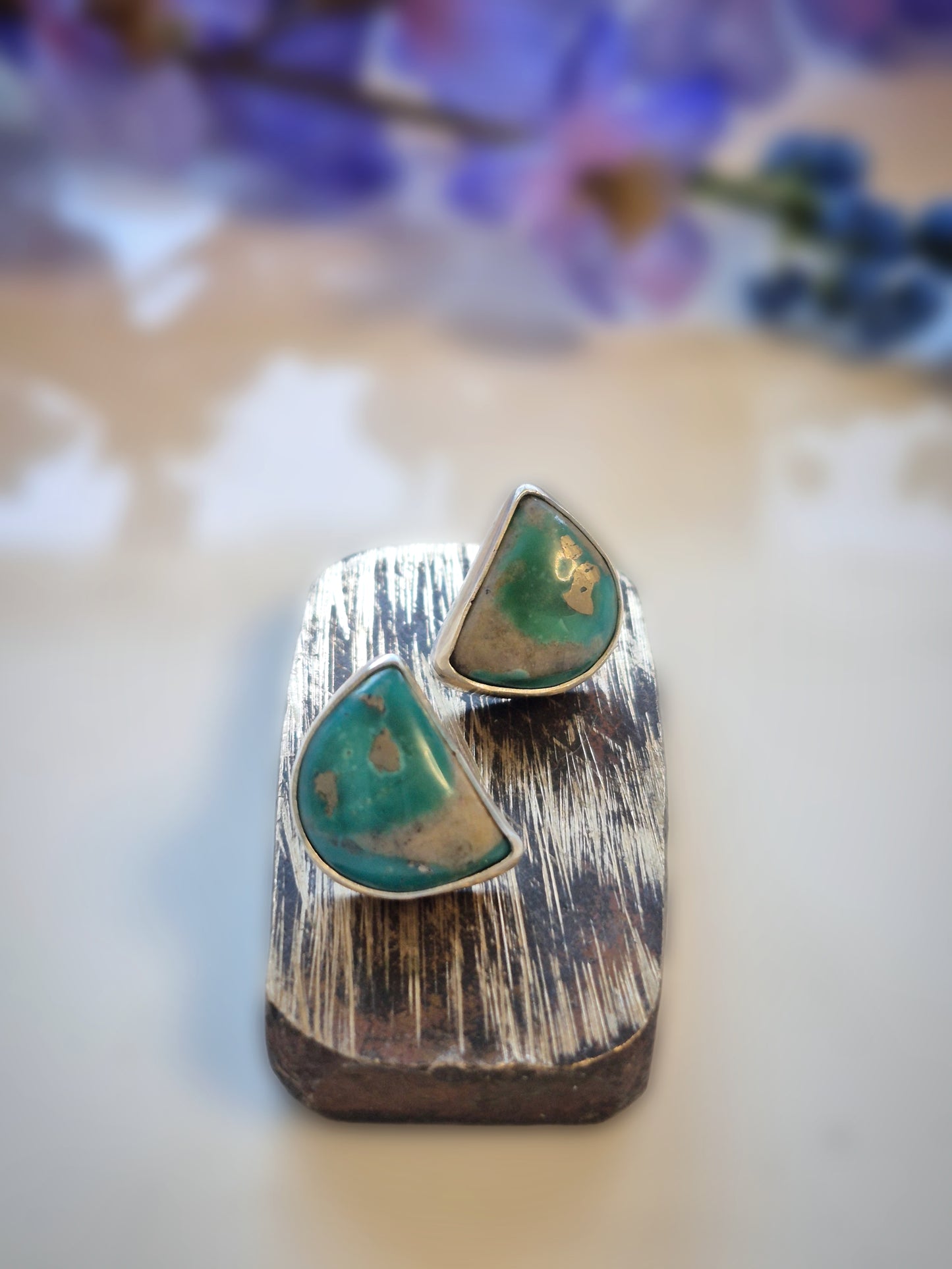 Green Arc Earrings – Wide Crescent Green Turquoise Studs