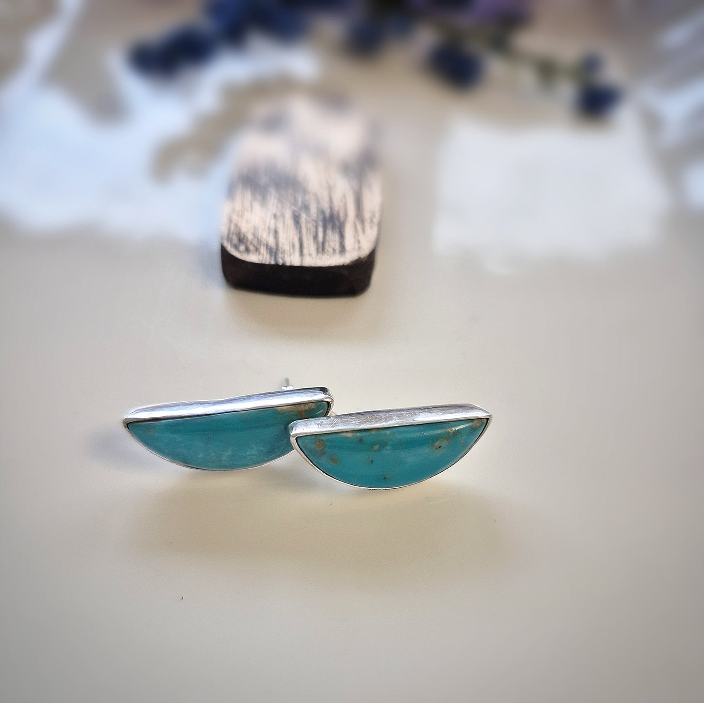 Blue Sky Prairie Earrings – Long Crescent Blue Turquoise Studs