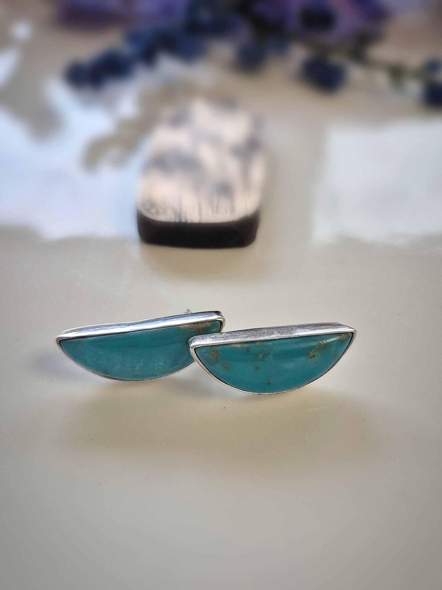 Blue Sky Prairie Earrings – Long Crescent Blue Turquoise Studs