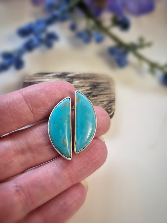 Blue Sky Prairie Earrings – Long Crescent Blue Turquoise Studs