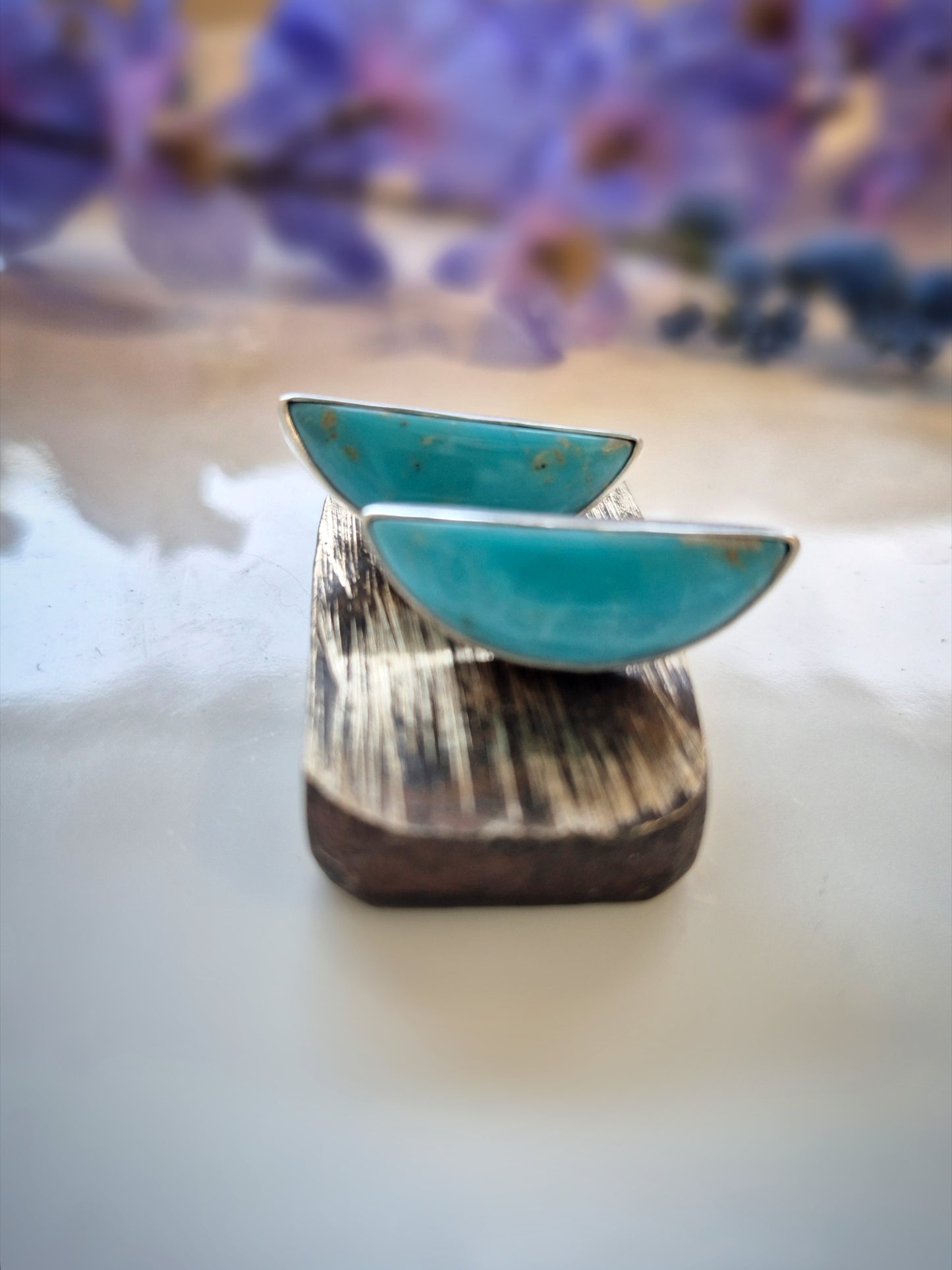 Blue Sky Prairie Earrings – Long Crescent Blue Turquoise Studs