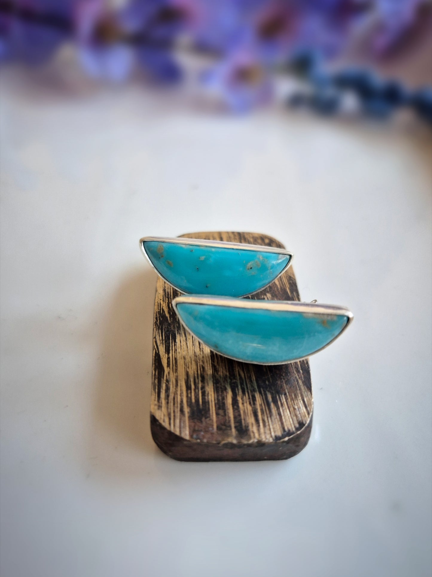 Blue Sky Prairie Earrings – Long Crescent Blue Turquoise Studs