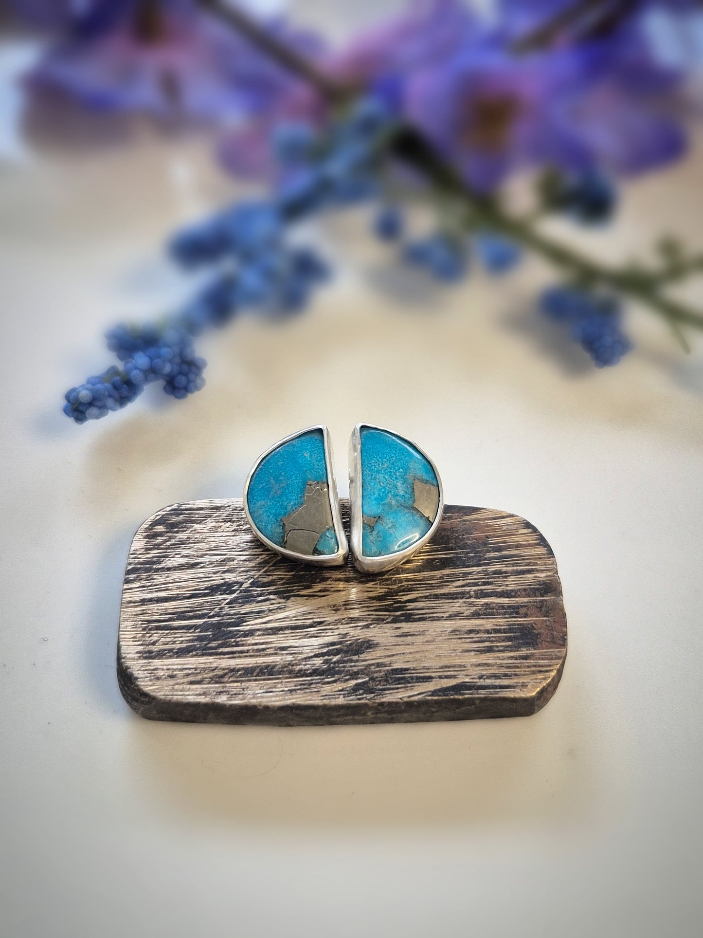 Prairie Horizon Earrings – Wide Crescent Blue Turquoise Studs