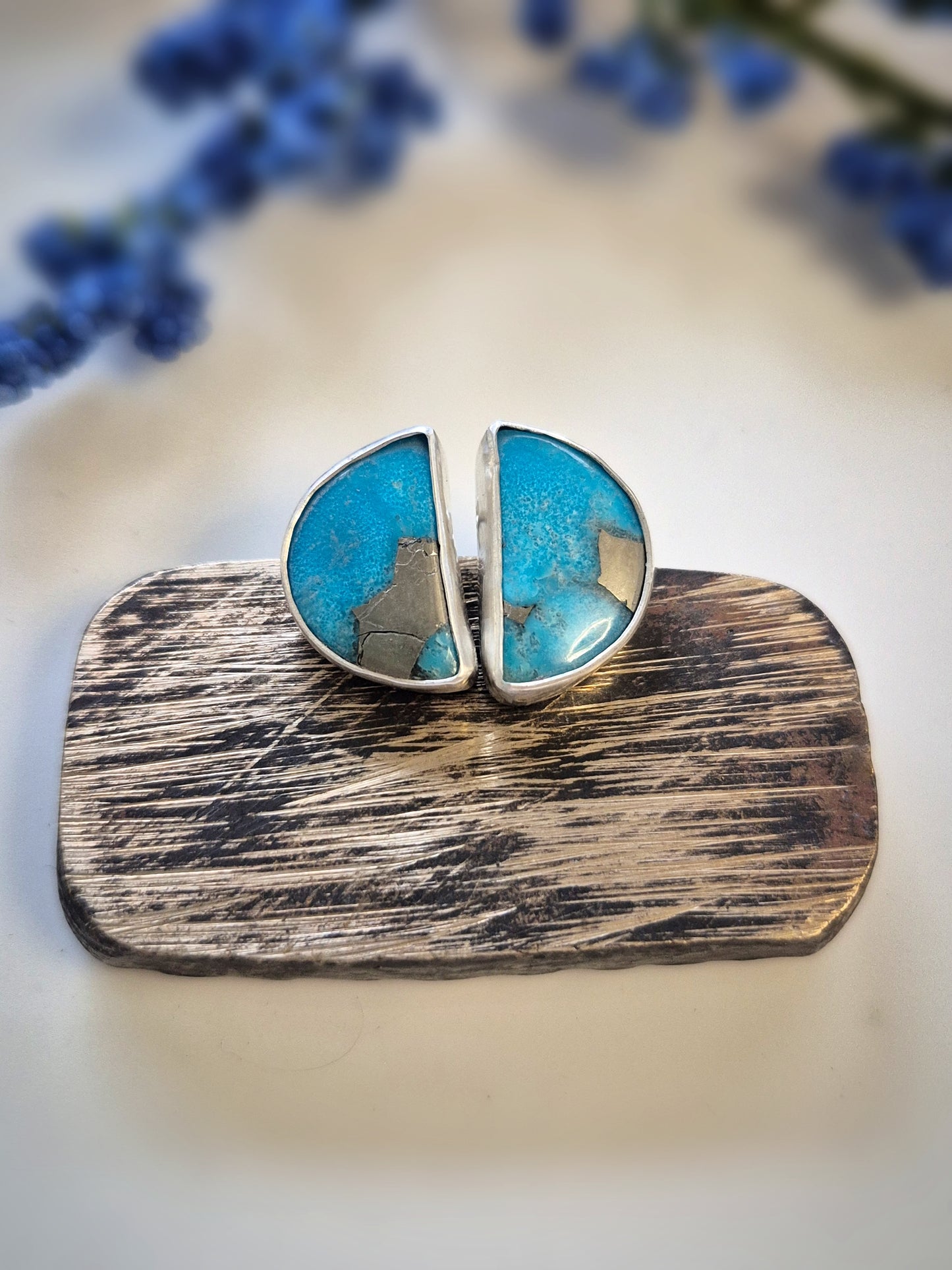 Prairie Horizon Earrings – Wide Crescent Blue Turquoise Studs