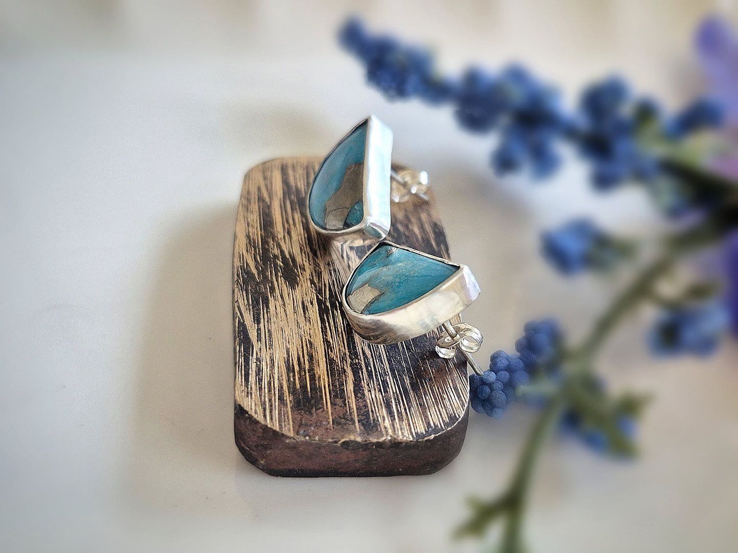 Prairie Horizon Earrings – Wide Crescent Blue Turquoise Studs