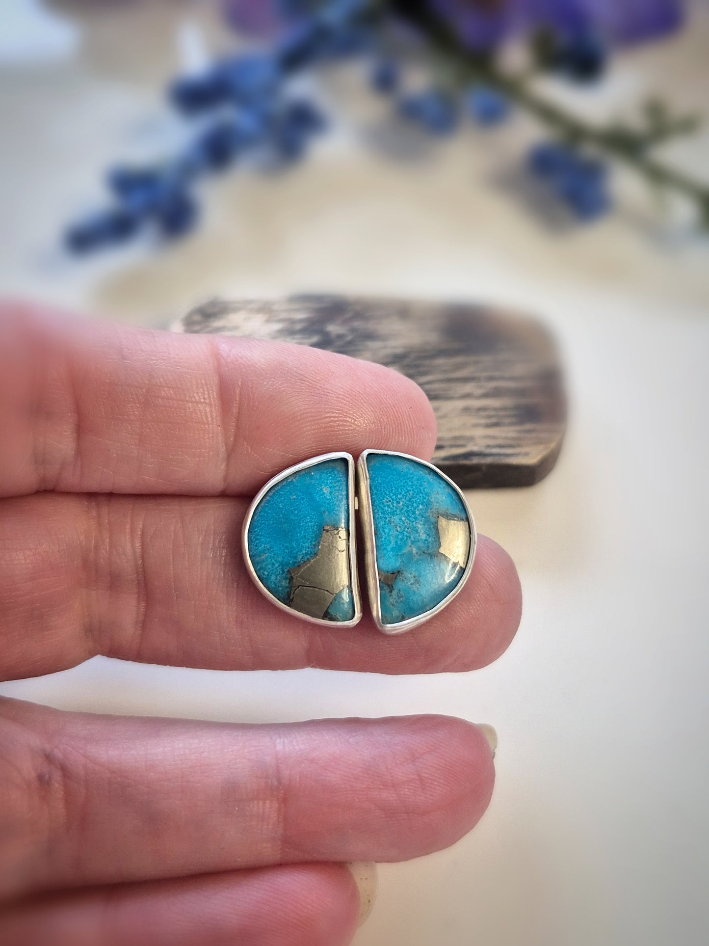 Prairie Horizon Earrings – Wide Crescent Blue Turquoise Studs