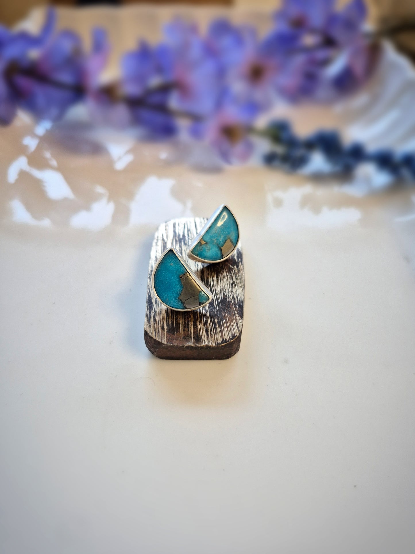 Prairie Horizon Earrings – Wide Crescent Blue Turquoise Studs