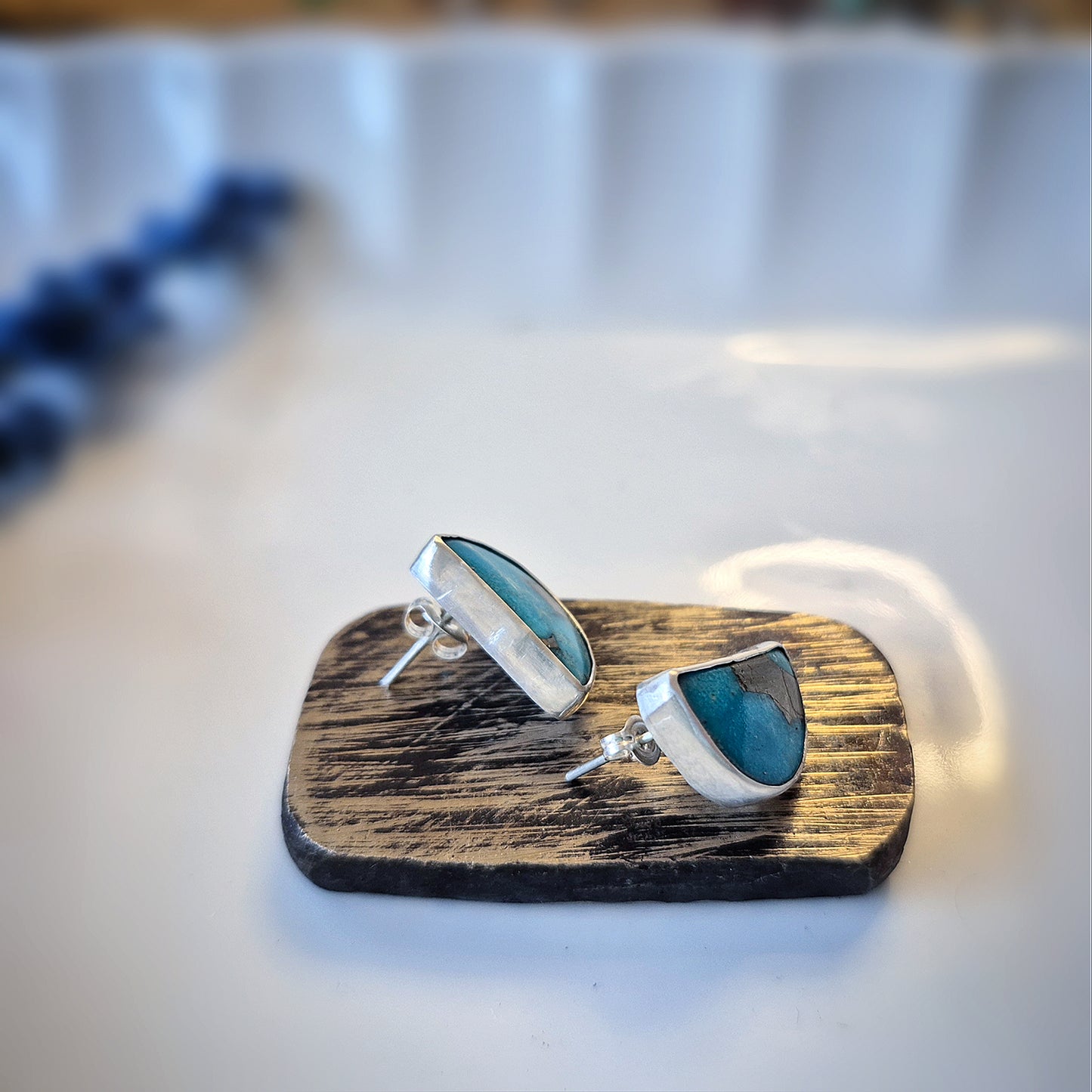 Prairie Horizon Earrings – Wide Crescent Blue Turquoise Studs