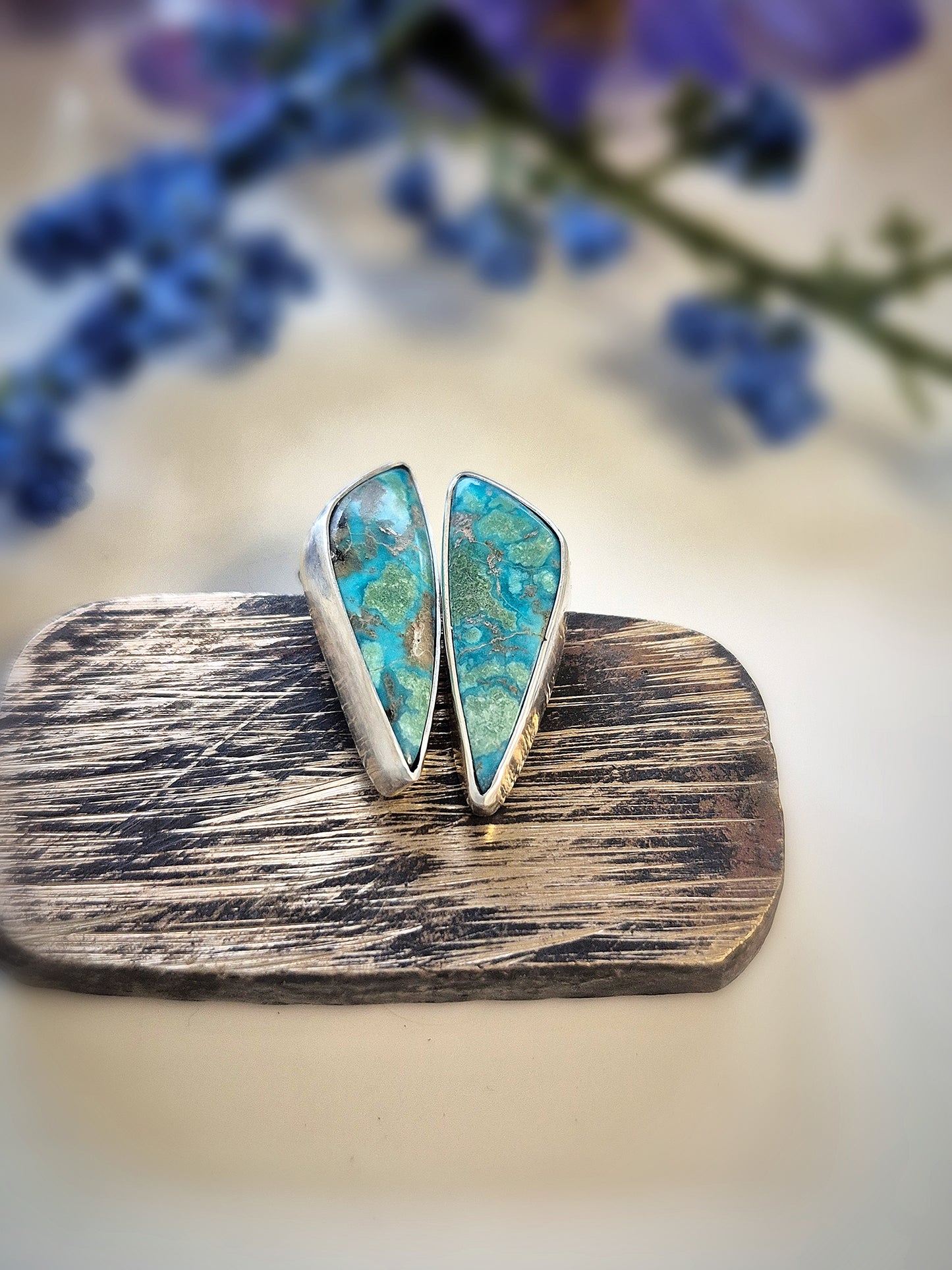 Prairie Art Earrings – Long Crescent Blue Turquoise Studs