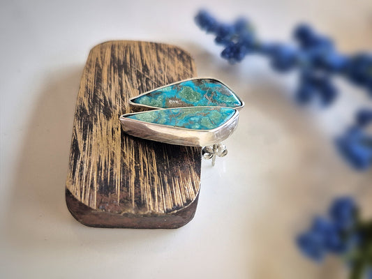 Prairie Art Earrings – Long Crescent Blue Turquoise Studs