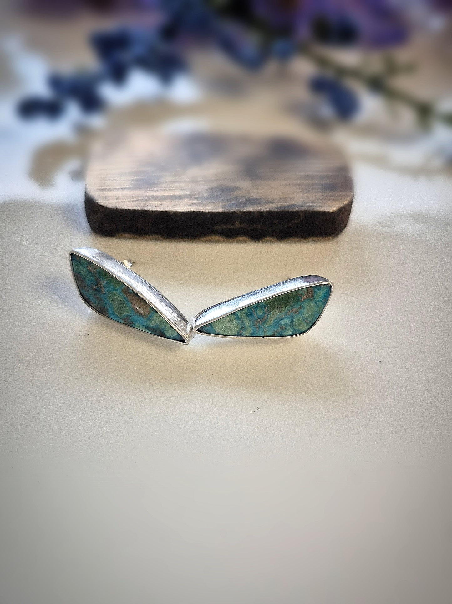 Prairie Art Earrings – Long Crescent Blue Turquoise Studs