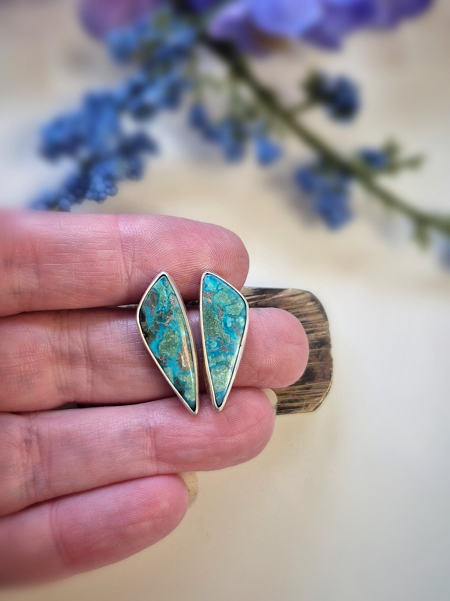 Prairie Art Earrings – Long Crescent Blue Turquoise Studs