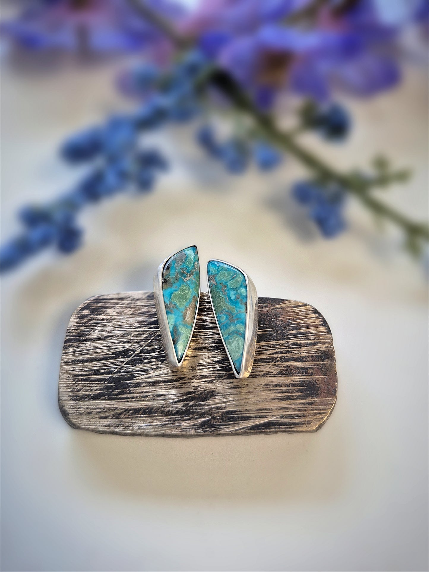 Prairie Art Earrings – Long Crescent Blue Turquoise Studs