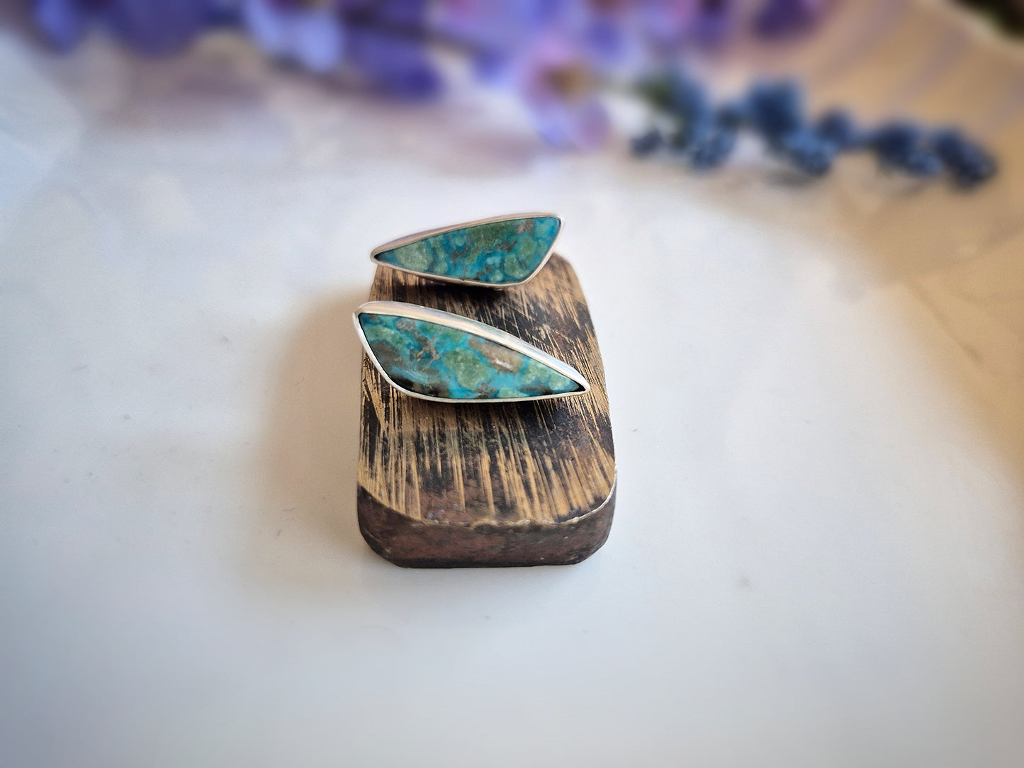 Prairie Art Earrings – Long Crescent Blue Turquoise Studs