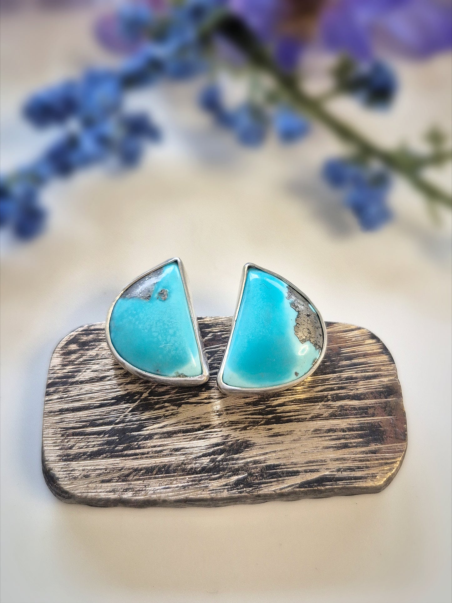 Wide Skies Prairie Earrings – Wide Crescent Blue Turquoise Studs